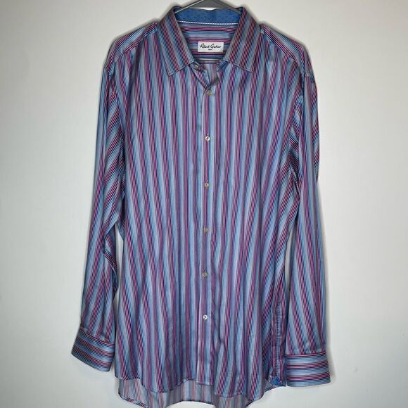Robert Graham Size 44 17.5 (XL) Purple-Pink-Blue Striped LS Luxury Shirt - Picture 5 of 6